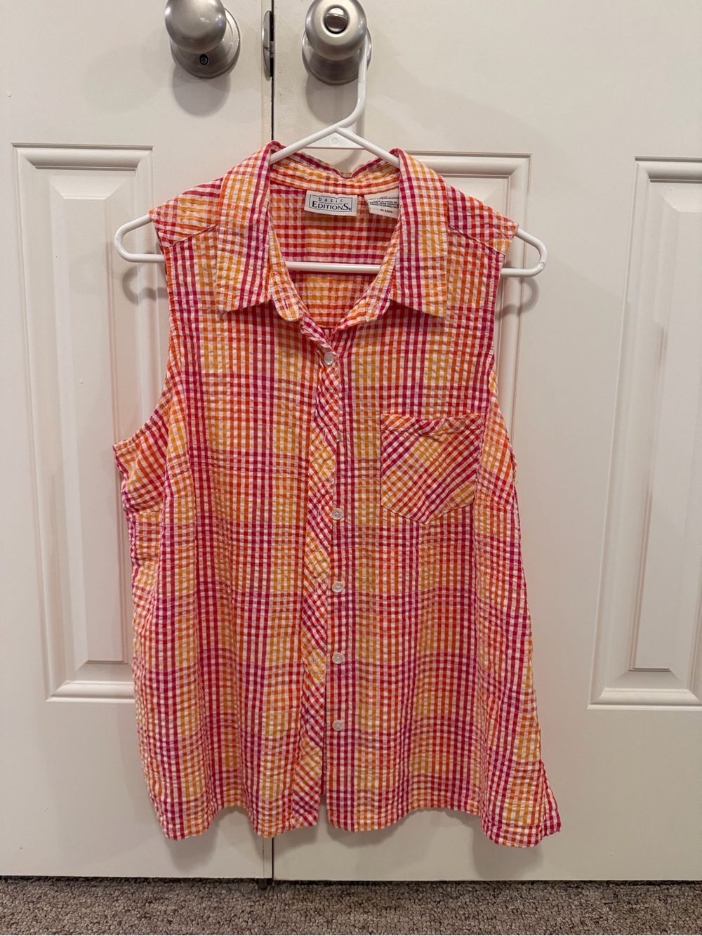 Vintage Basic Editions Sleeveless Button-Front Gingham Blouse